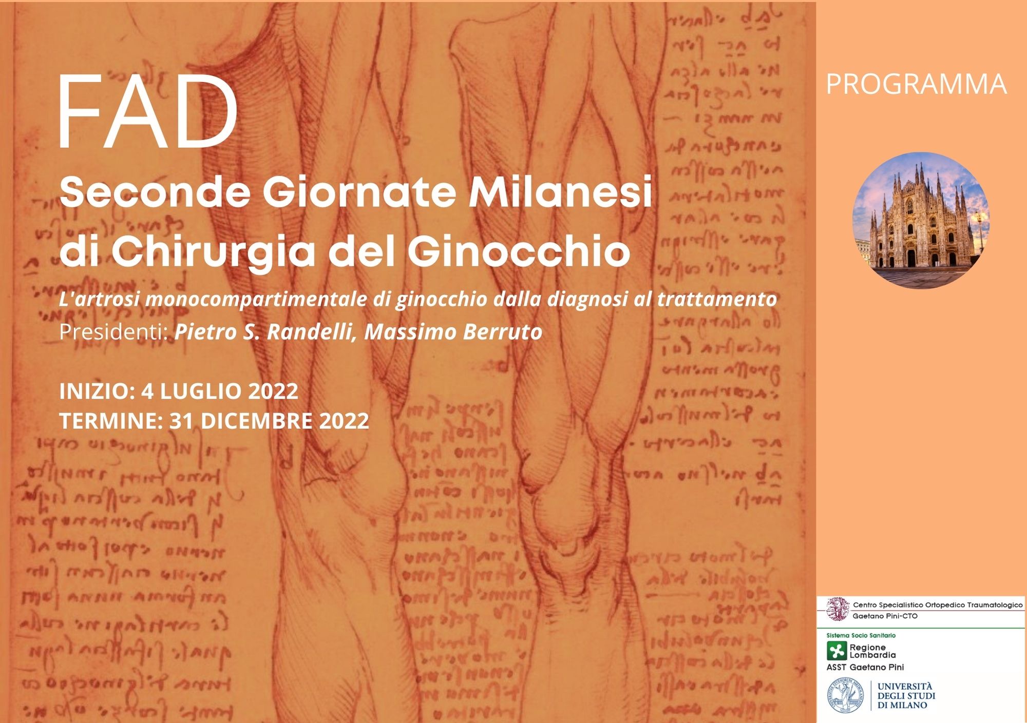 FAD - Seconde Giornate Milanesi di Chirurgia del Ginocchio "L'artrosi monocompartimentale di ginocchio dalla diagnosi al trattamento"